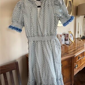 J. Crew White Maxi Dress with Blue Trim